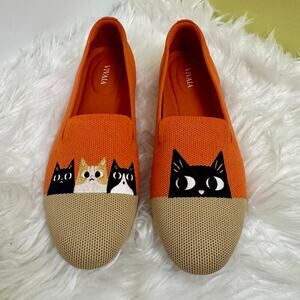 VIVAIA Audrey Twee Cat Loafers Embroidered Apricot Orange Slip On NEW Womens 8.5